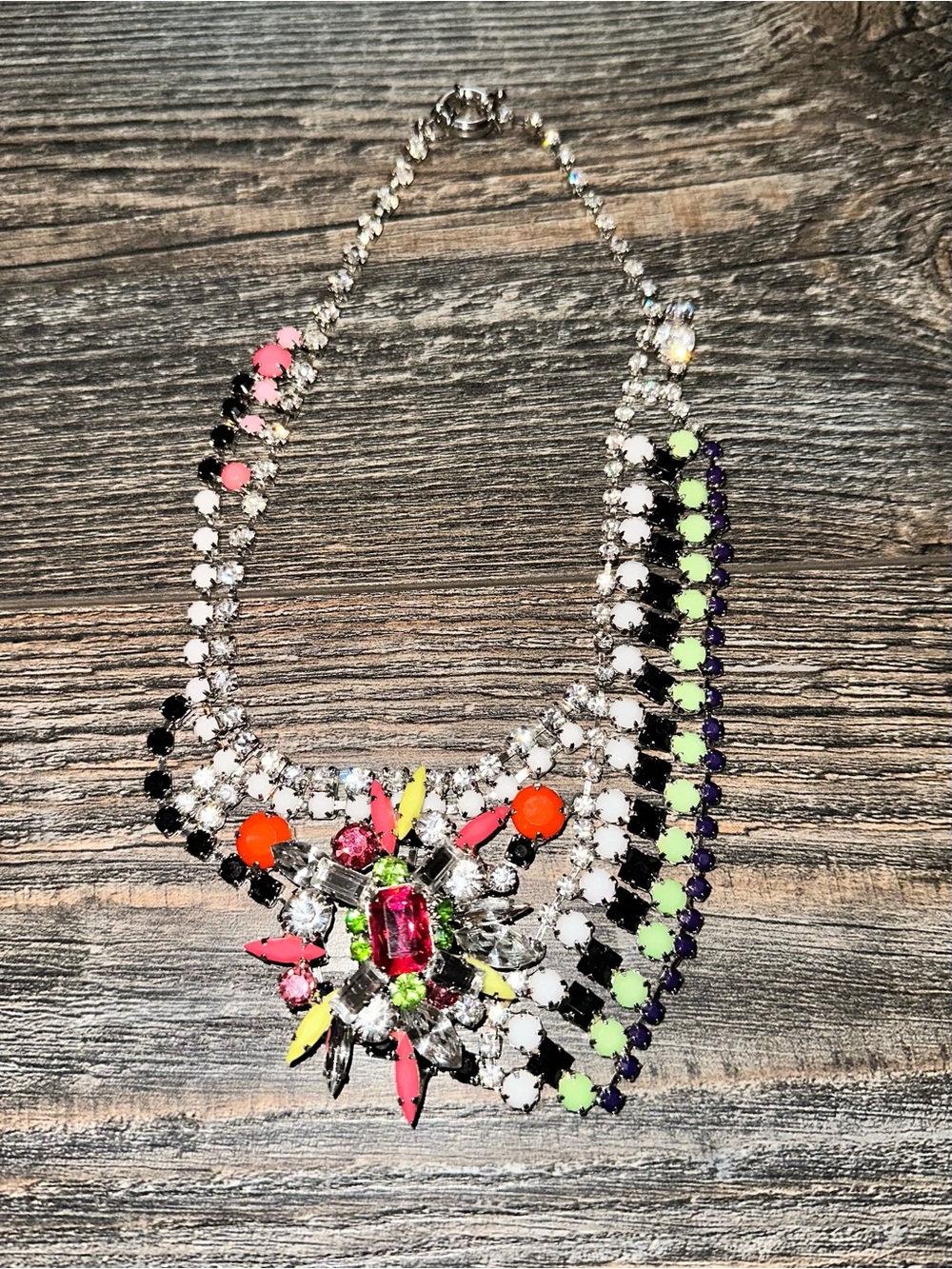 Vintage J. Crew Multicolor Crystal Statement Bib Necklace “Jenna Lyons” era